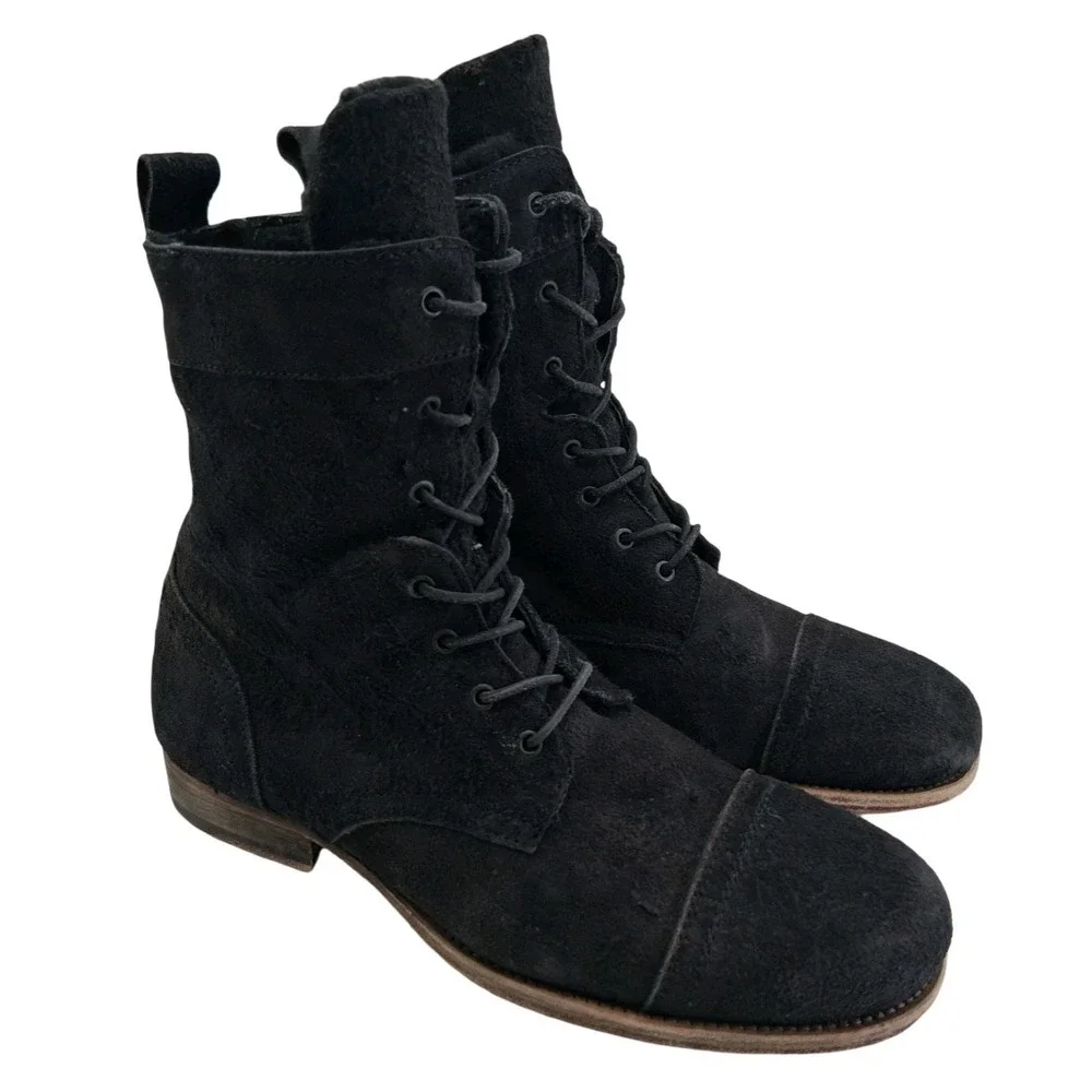 AllSaints Boots Mens Size 11 Black Suede Cap Toe Combat Ankle Zip Lined Casual